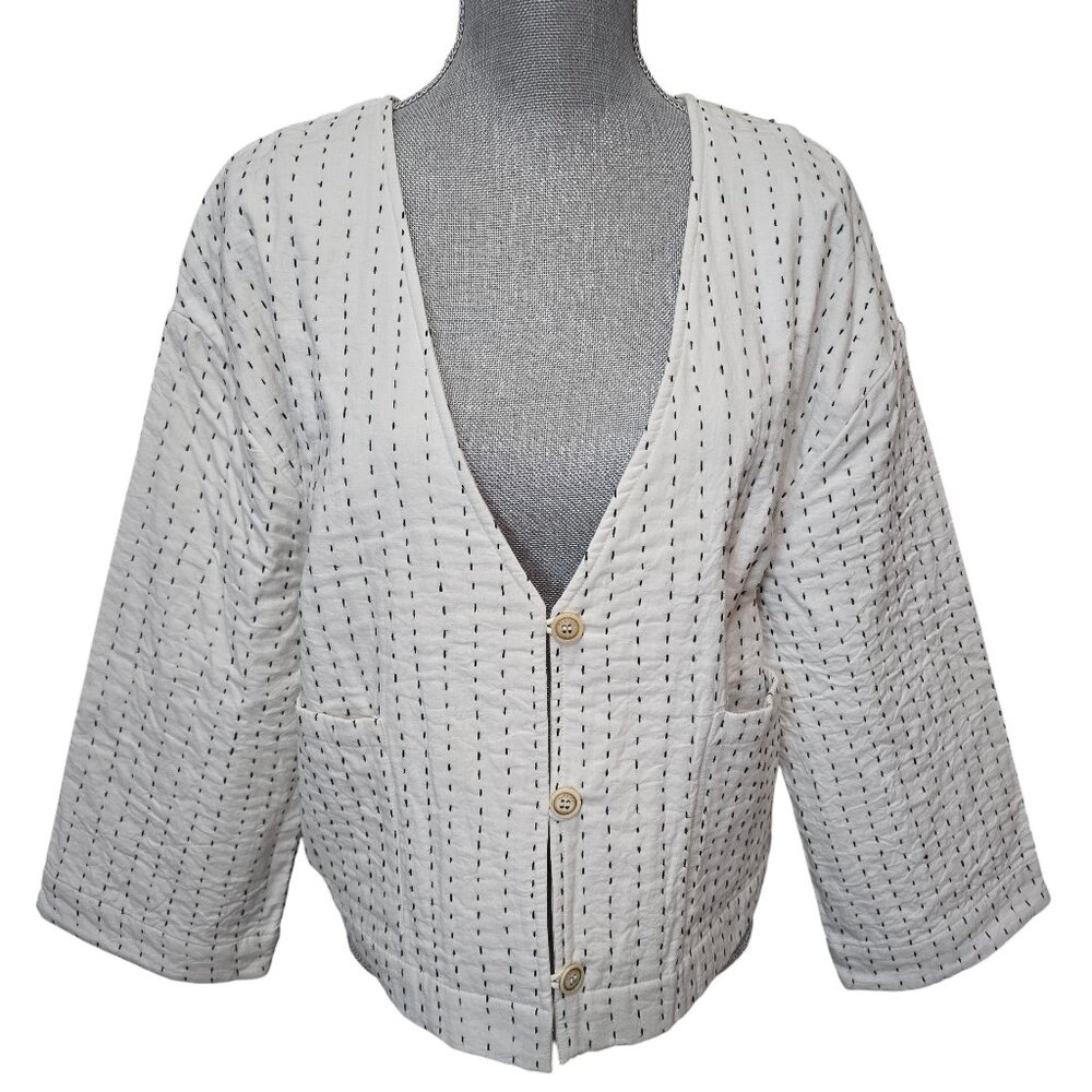 Yargici Women's Cotton Quilted Beige Black Jacket Size 2